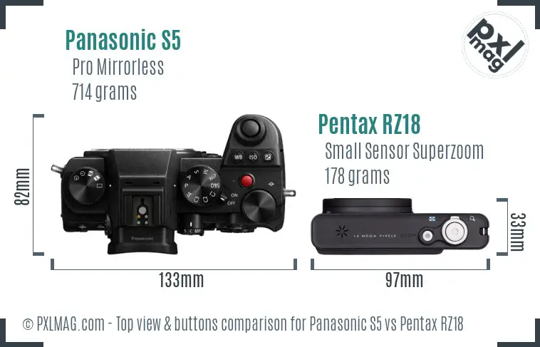 Panasonic S5 vs Pentax RZ18 top view buttons comparison