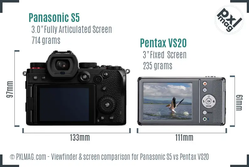 Panasonic S5 vs Pentax VS20 Screen and Viewfinder comparison