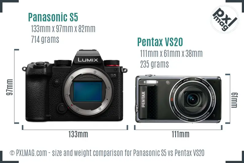 Panasonic S5 vs Pentax VS20 size comparison