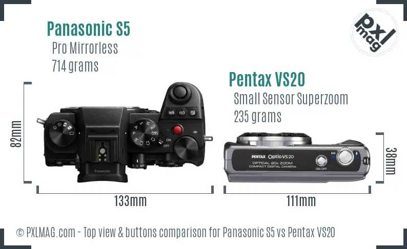 Panasonic S5 vs Pentax VS20 top view buttons comparison