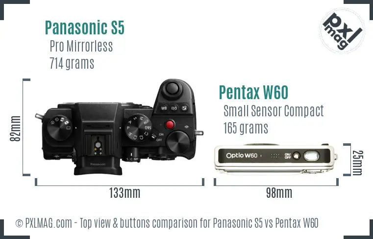 Panasonic S5 vs Pentax W60 top view buttons comparison