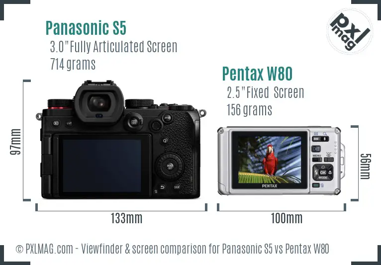 Panasonic S5 vs Pentax W80 Screen and Viewfinder comparison