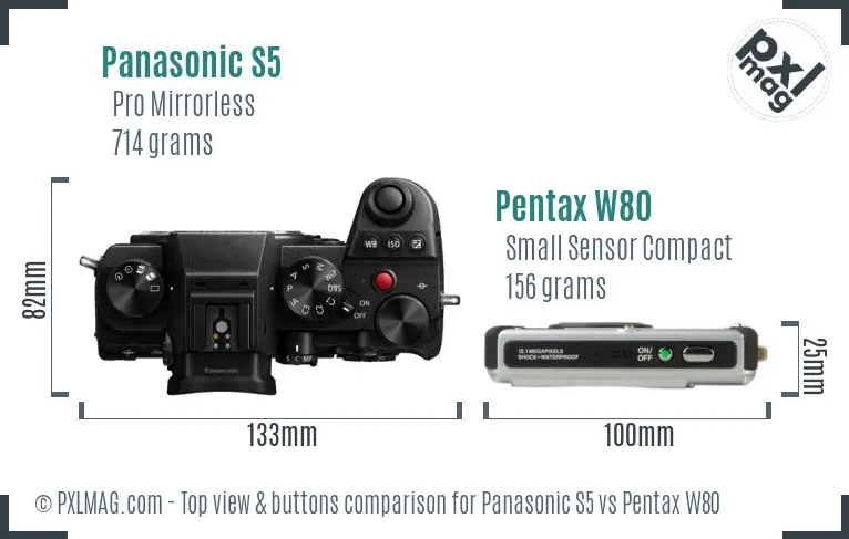 Panasonic S5 vs Pentax W80 top view buttons comparison