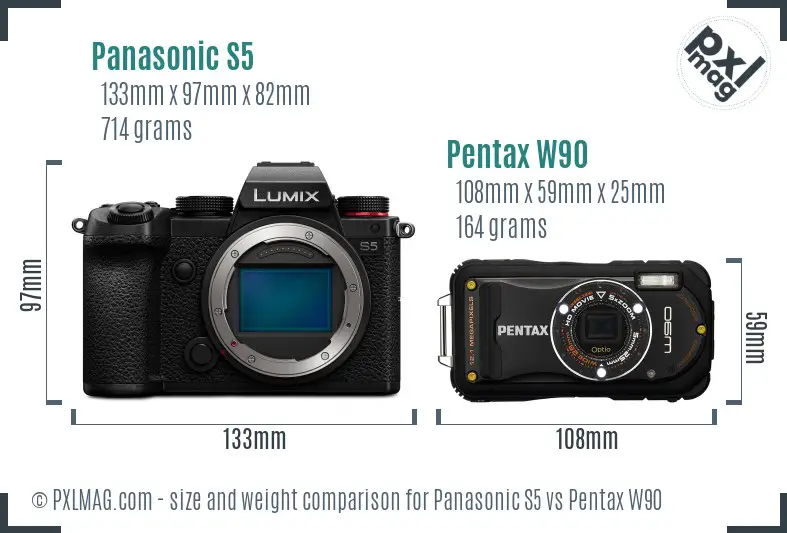 Panasonic S5 vs Pentax W90 size comparison