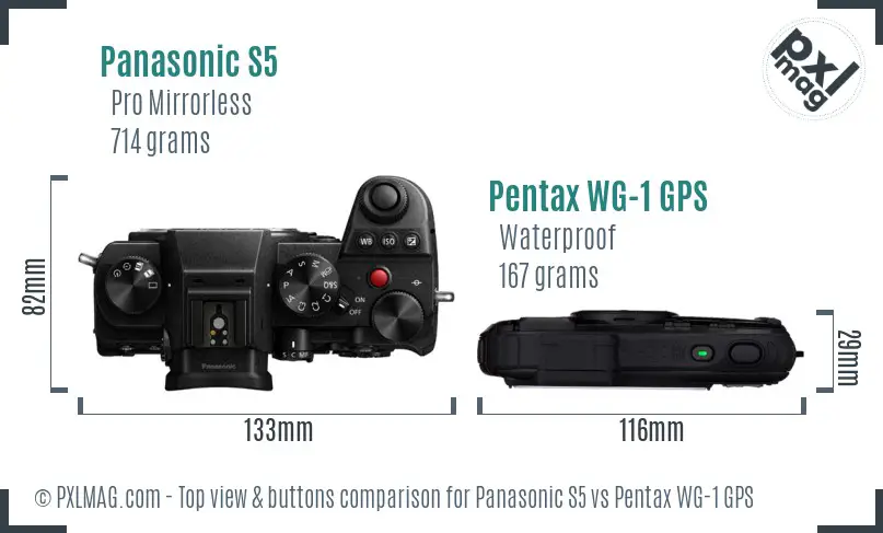 Panasonic S5 vs Pentax WG-1 GPS top view buttons comparison