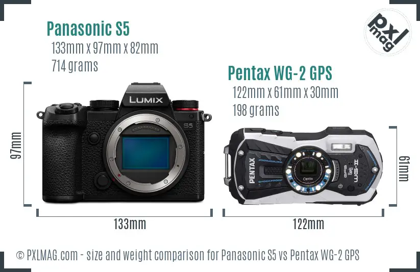 Panasonic S5 vs Pentax WG-2 GPS size comparison