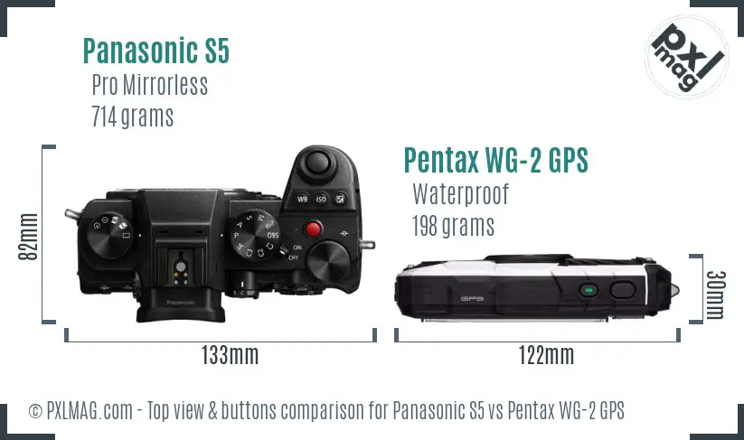 Panasonic S5 vs Pentax WG-2 GPS top view buttons comparison