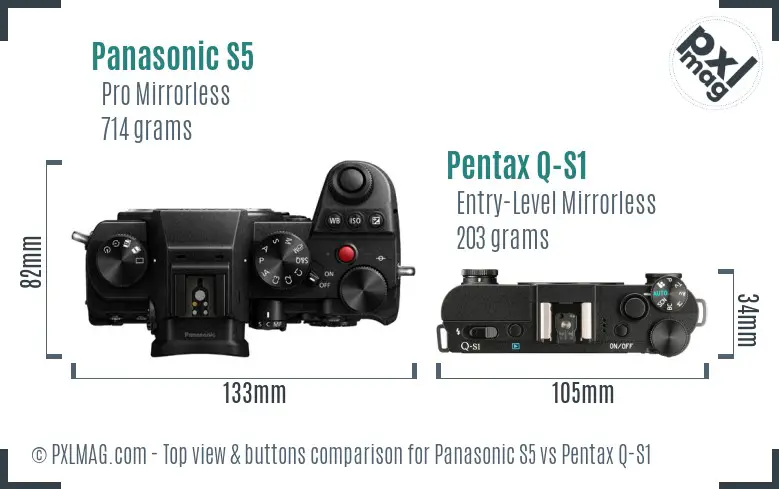 Panasonic S5 vs Pentax Q-S1 top view buttons comparison