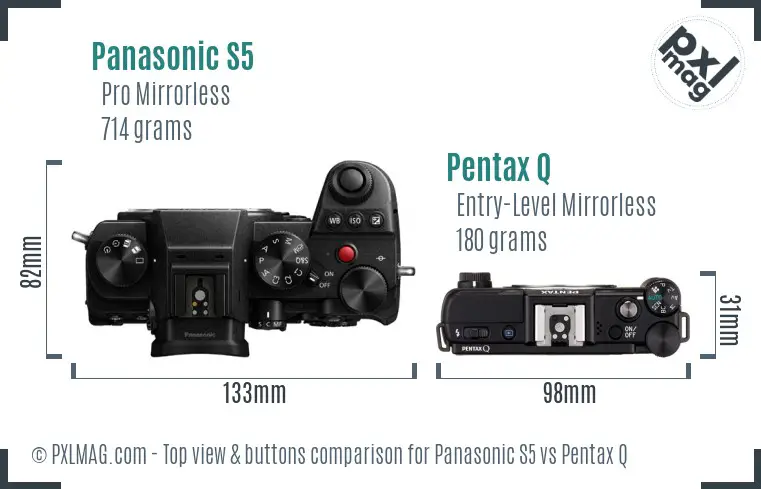 Panasonic S5 vs Pentax Q top view buttons comparison