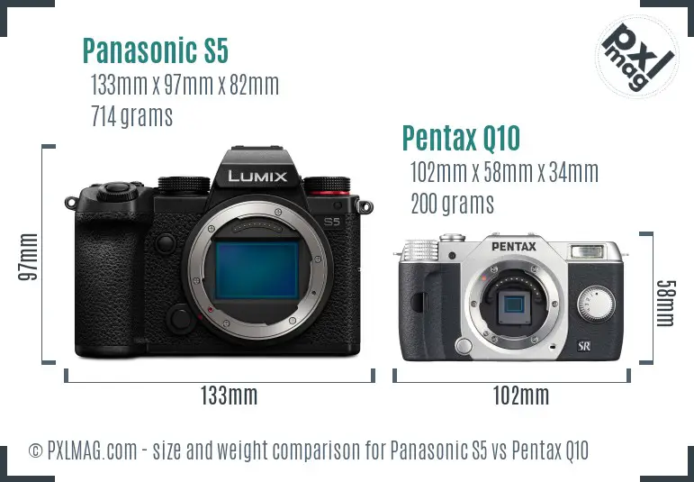 Panasonic S5 vs Pentax Q10 size comparison