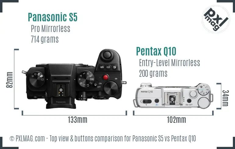 Panasonic S5 vs Pentax Q10 top view buttons comparison