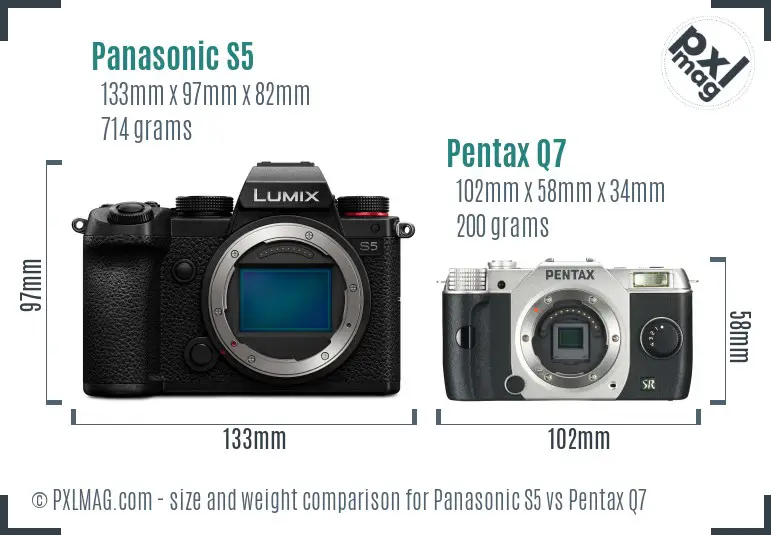 Panasonic S5 vs Pentax Q7 size comparison