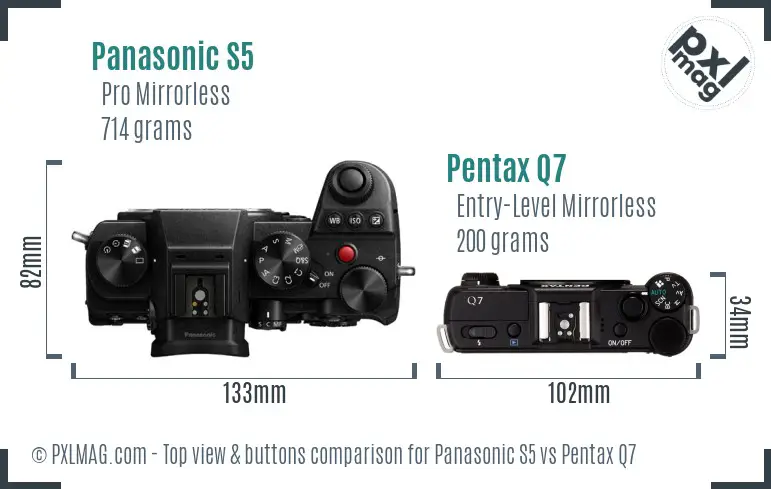 Panasonic S5 vs Pentax Q7 top view buttons comparison