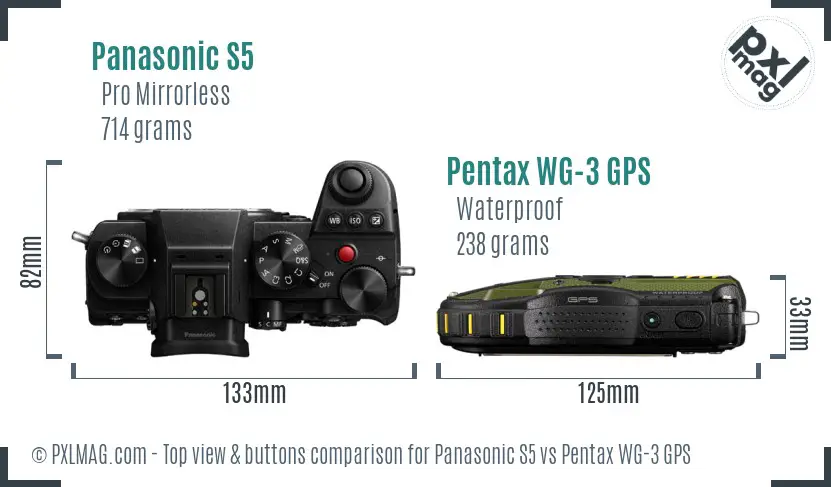Panasonic S5 vs Pentax WG-3 GPS top view buttons comparison