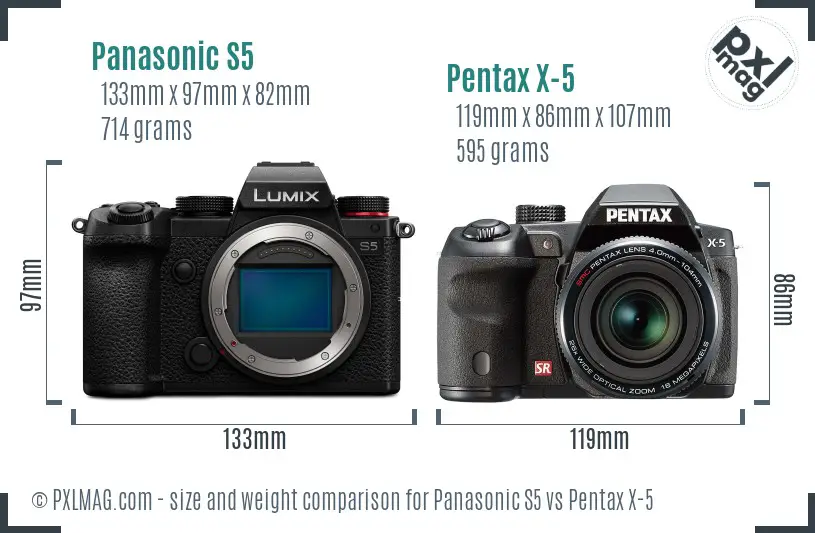 Panasonic S5 vs Pentax X-5 size comparison