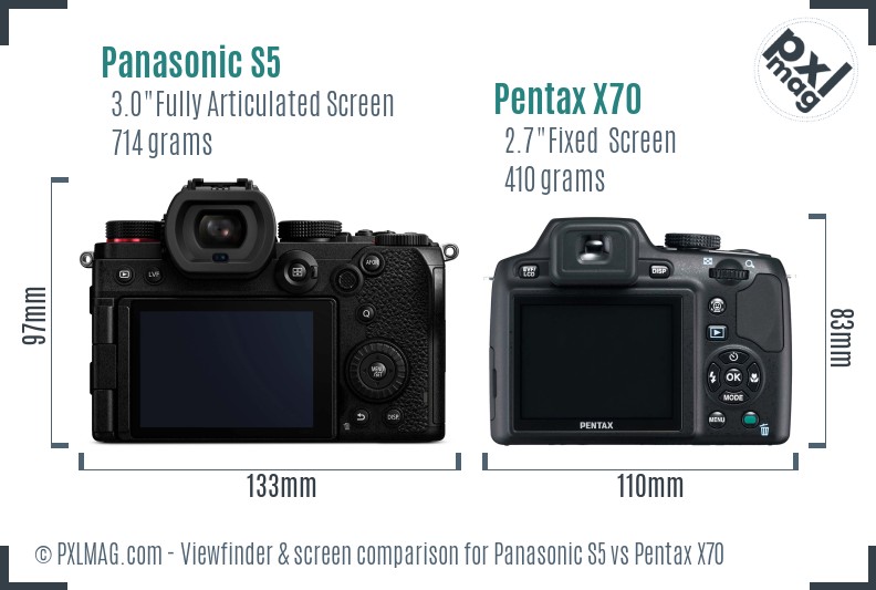 Panasonic S5 vs Pentax X70 Screen and Viewfinder comparison