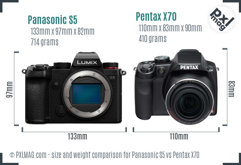 Panasonic S5 vs Pentax X70 size comparison