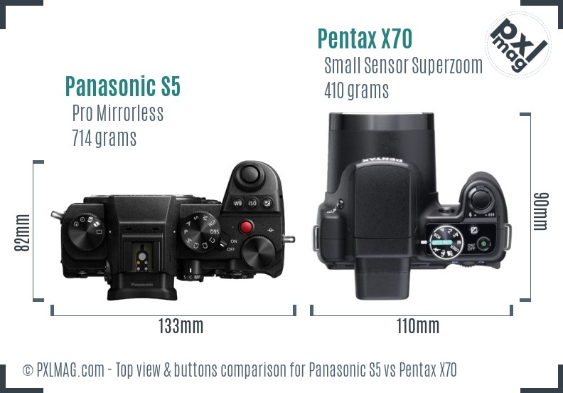 Panasonic S5 vs Pentax X70 top view buttons comparison