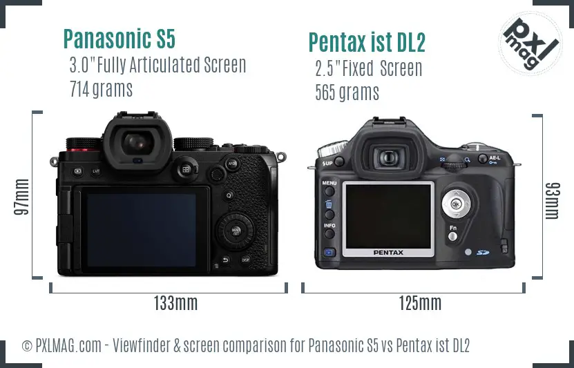 Panasonic S5 vs Pentax ist DL2 Screen and Viewfinder comparison