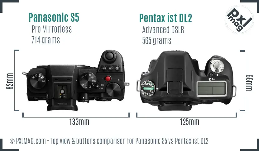 Panasonic S5 vs Pentax ist DL2 top view buttons comparison