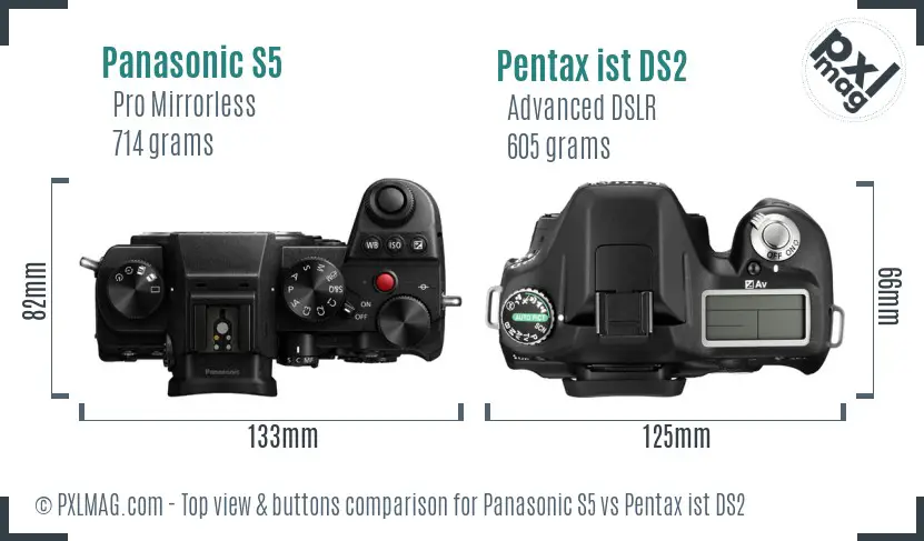 Panasonic S5 vs Pentax ist DS2 top view buttons comparison
