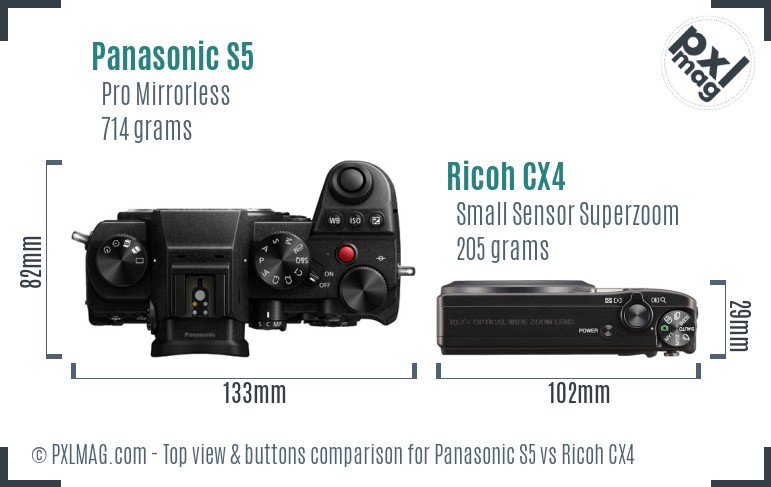 Panasonic S5 vs Ricoh CX4 top view buttons comparison