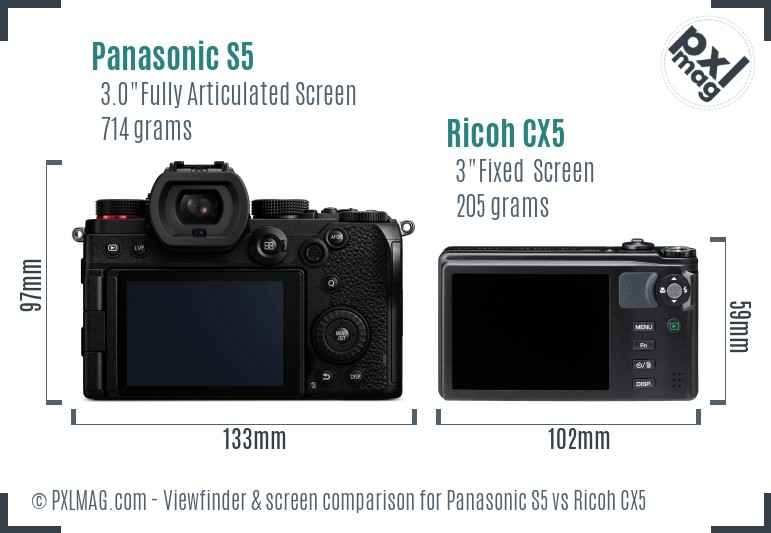 Panasonic S5 vs Ricoh CX5 Screen and Viewfinder comparison