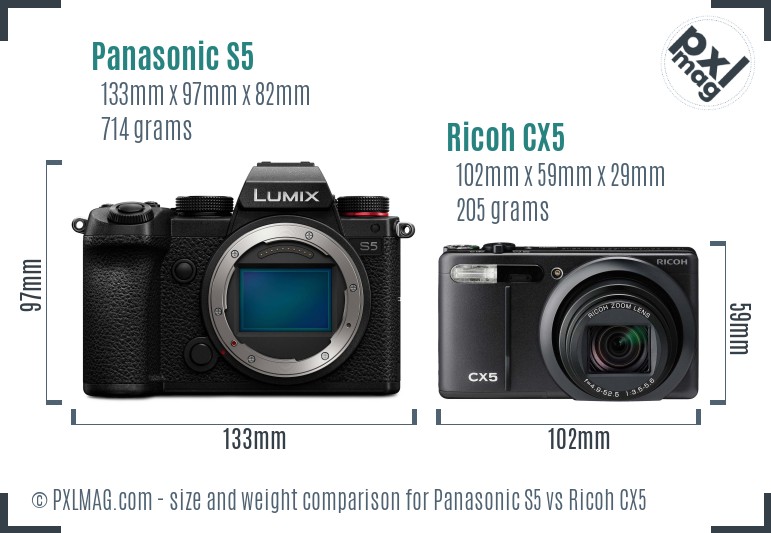Panasonic S5 vs Ricoh CX5 size comparison Panasonic S5 vs Ricoh CX5 size comparison