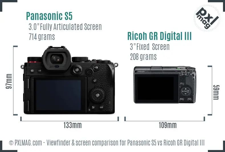 Panasonic S5 vs Ricoh GR Digital III Screen and Viewfinder comparison