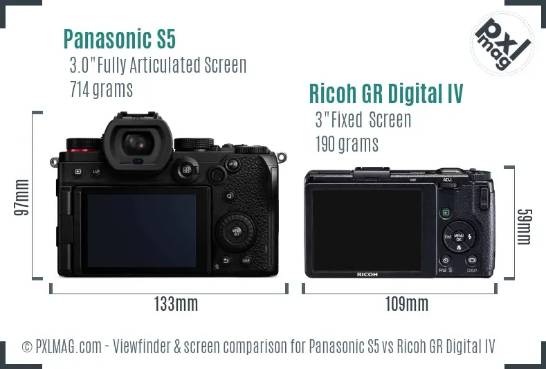 Panasonic S5 vs Ricoh GR Digital IV Screen and Viewfinder comparison