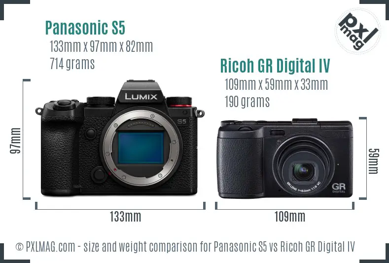 Panasonic S5 vs Ricoh GR Digital IV size comparison