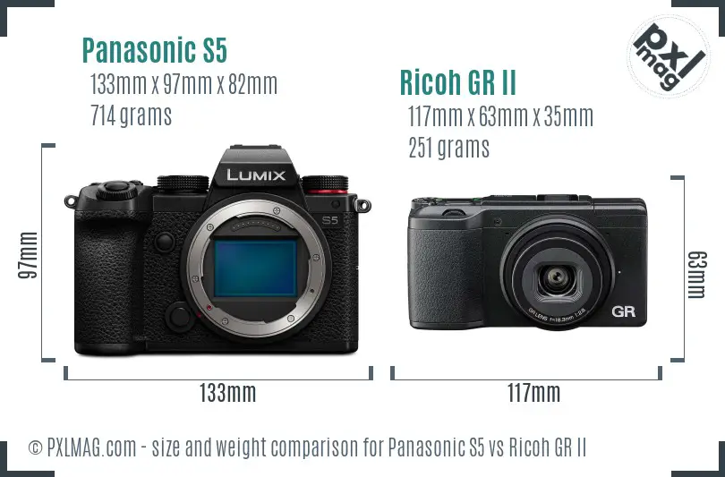 Panasonic S5 vs Ricoh GR II size comparison