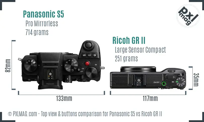 Panasonic S5 vs Ricoh GR II top view buttons comparison