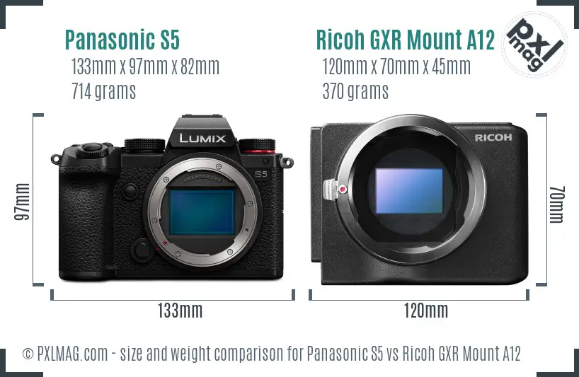 Panasonic S5 vs Ricoh GXR Mount A12 size comparison Panasonic S5 vs Ricoh GXR Mount A12 size comparison