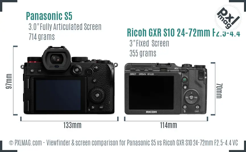 Panasonic S5 vs Ricoh GXR S10 24-72mm F2.5-4.4 VC Screen and Viewfinder comparison