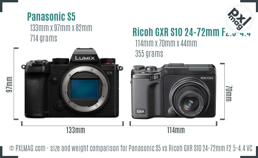 Panasonic S5 vs Ricoh GXR S10 24-72mm F2.5-4.4 VC size comparison Panasonic S5 vs Ricoh GXR S10 24-72mm F2.5-4.4 VC size comparison