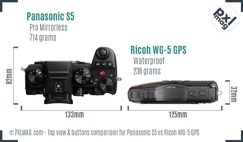Panasonic S5 vs Ricoh WG-5 GPS top view buttons comparison