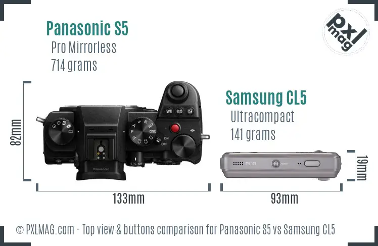 Panasonic S5 vs Samsung CL5 top view buttons comparison
