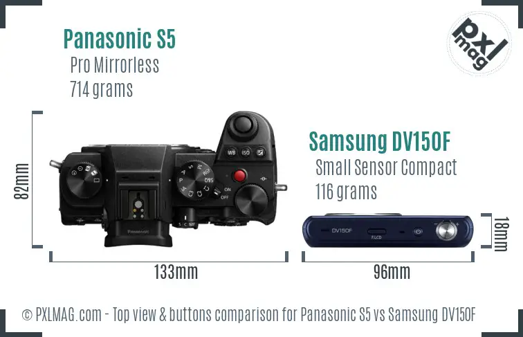 Panasonic S5 vs Samsung DV150F top view buttons comparison Panasonic S5 vs Samsung DV150F top view buttons comparison