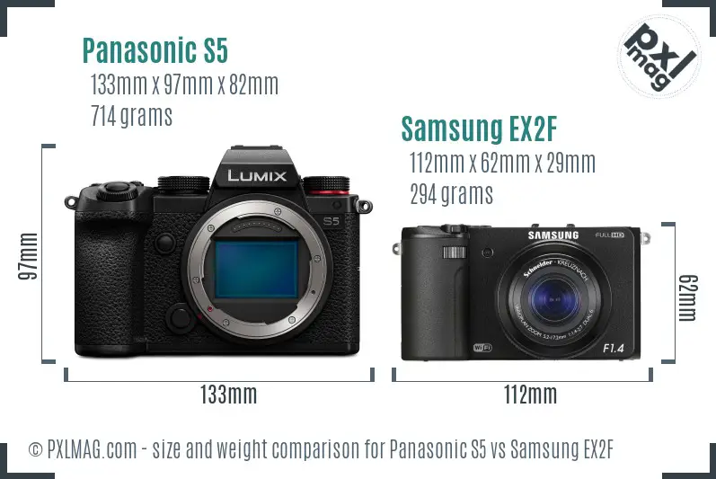 Panasonic S5 vs Samsung EX2F size comparison