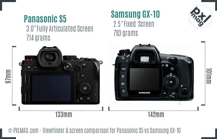 Panasonic S5 vs Samsung GX-10 Screen and Viewfinder comparison Panasonic S5 vs Samsung GX-10 Screen and Viewfinder comparison