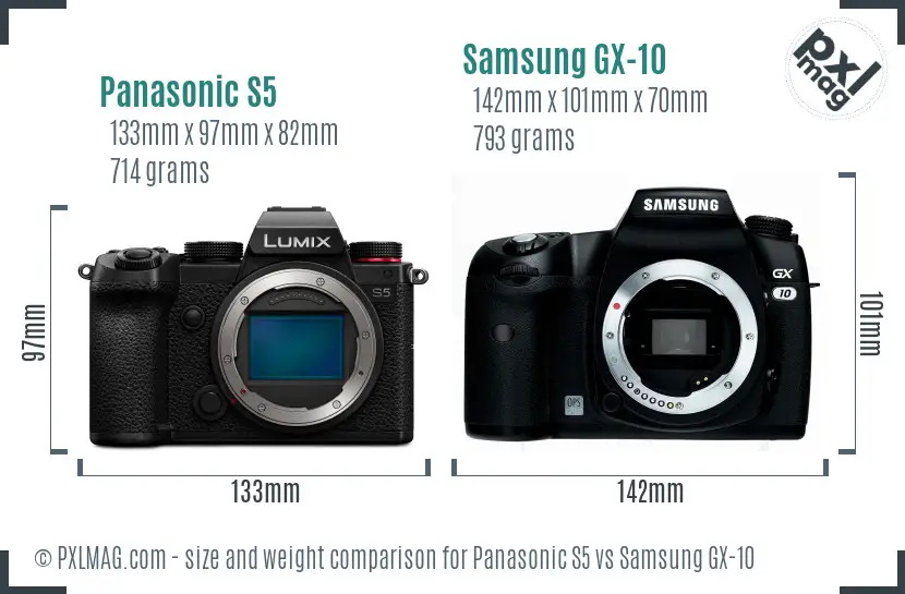 Panasonic S5 vs Samsung GX-10 size comparison Panasonic S5 vs Samsung GX-10 size comparison