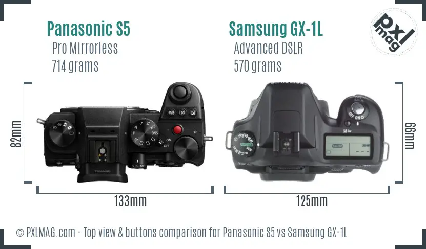 Panasonic S5 vs Samsung GX-1L top view buttons comparison