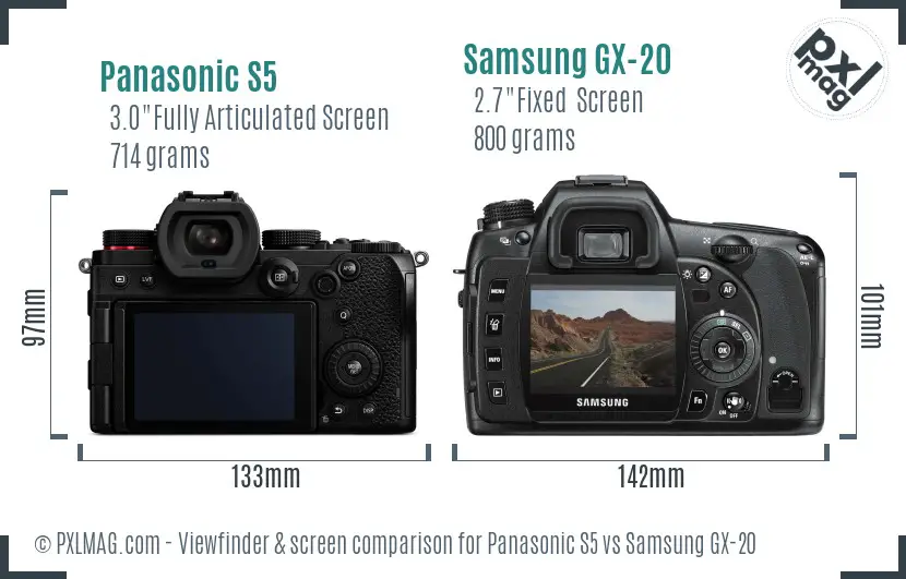 Panasonic S5 vs Samsung GX-20 Screen and Viewfinder comparison