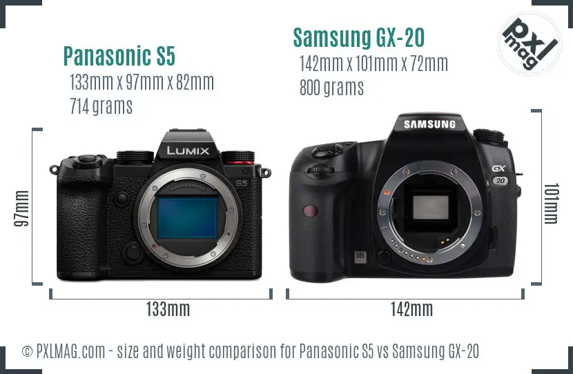 Panasonic S5 vs Samsung GX-20 size comparison