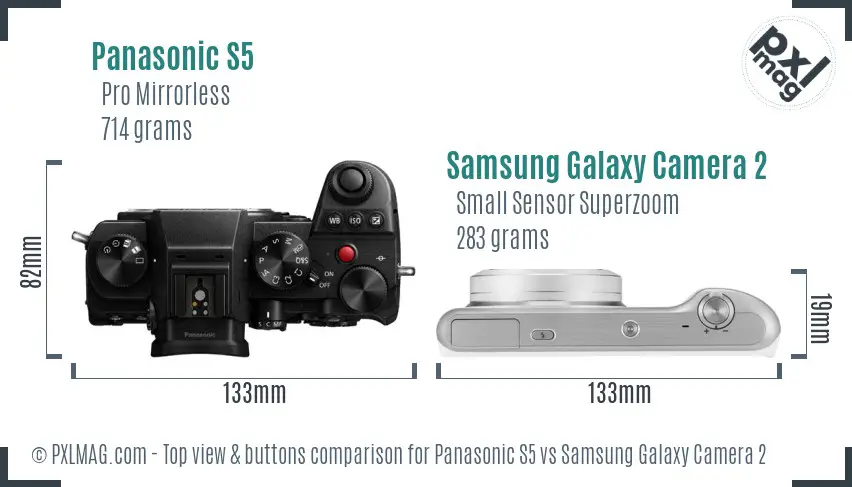 Panasonic S5 vs Samsung Galaxy Camera 2 top view buttons comparison