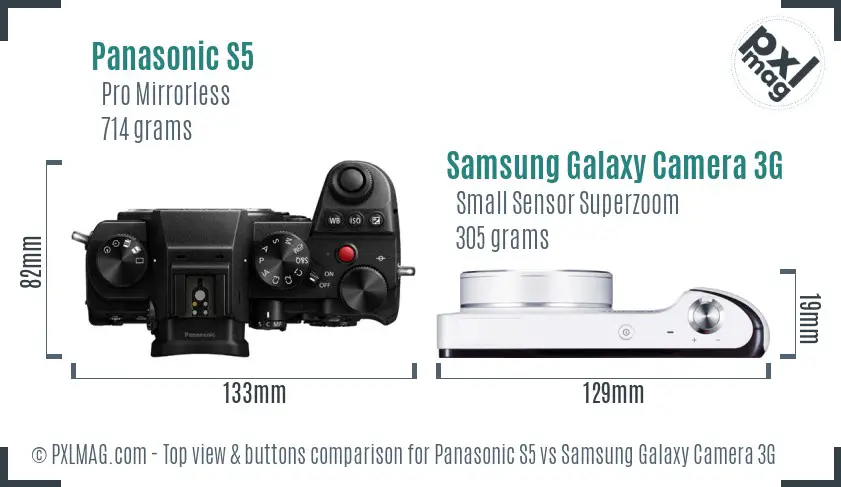Panasonic S5 vs Samsung Galaxy Camera 3G top view buttons comparison Panasonic S5 vs Samsung Galaxy Camera 3G top view buttons comparison