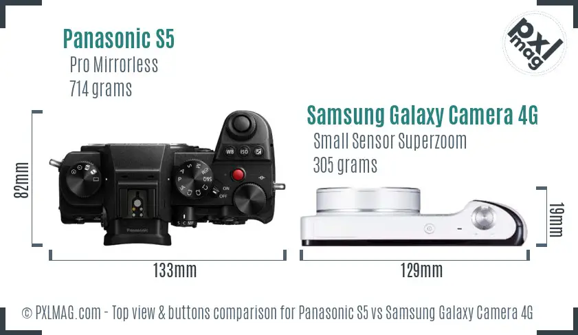 Panasonic S5 vs Samsung Galaxy Camera 4G top view buttons comparison Panasonic S5 vs Samsung Galaxy Camera 4G top view buttons comparison
