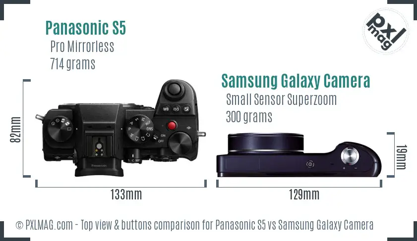 Panasonic S5 vs Samsung Galaxy Camera top view buttons comparison