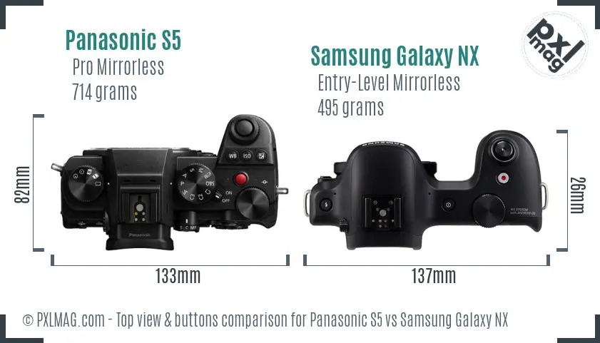 Panasonic S5 vs Samsung Galaxy NX top view buttons comparison